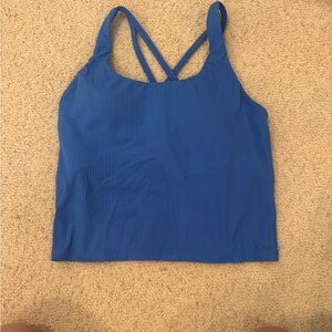 Amazon Blue Ribbed Cross-Back Crop Tank